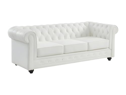 Vente-unique - Canapé 3 Places en Cuir de Buffle Blanc Chesterfield