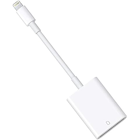 Tec-Digi SD Card Reader Compatible With iPhone Camera Card Viewer Reader SD Card Reader Adapter Compatible with Phone 12/11/Xs/XR/8/8Plus/6/6s/7/7s/7Plus/5s/X/Pad Mini/Air -No App Required, white Cover