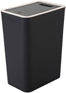 Slim Space-Saving Trash Can with Press Top Lid, 4 Gallon Black Durable Plastic Garbage Bin for Kitchen, Bathroom, RV, Living Room, Office, Small Container, Wastebasket for Narrow Spaces, 10 inch x6.9 inch x13.6 inch