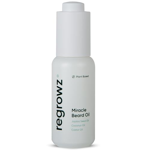 Regrowz Bartöl für Männer, 30 ml, natürliches Bartwachstumsserum, Feuchtigkeitspflege mit Kokosnuss- und Jojobaöl, weich, nährt und hydratisiert trockene, juckende Bärte, fördert dickeren und volleren