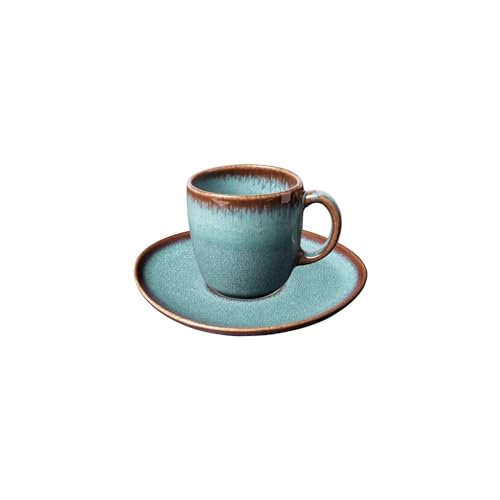 Villeroy & Boch like. by Lave Glacé Kaffeetasse mit Untertasse, 190 ml, Kaffee-Set für 1 Person, Steingut-Kollektion im Pottery-Stil, Türkis