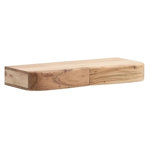 FineBuy Étagère Murale en Acacia Massif 60cm avec Deux tiroirs - Étagère Design pour Le Mur -...