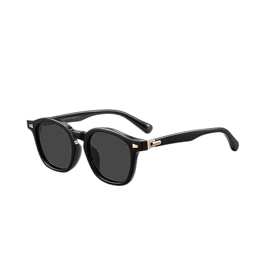 Óculos de sol feminino Óculos de proteção solar com acessório de corrente Oval UV400 Ray Protect Óculos de acetato polarizado, preto, cinza, tamanho único