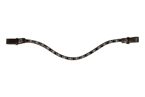 Interchangeable Crystal Browband for Horse Bridle, Havana Leather, Full Size, Black Crystals