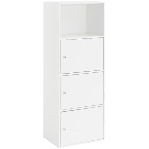 Convenience Concepts Xtra Storage Three-Door Bookcase in White Wood Finish