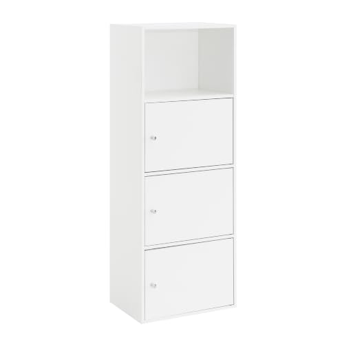 Convenience Concepts Xtra Storage Three-Door Bookcase in White Wood Finish
