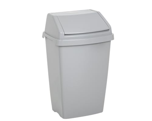 Homey Mart 25L Kitchen Bin with Swing Style Lift Top Strong Plastic Waste Rubbish Trash Under Kitchen Counter Lift Top Everyday Bin for Home/Office (Silver/Grey) - 25 litre