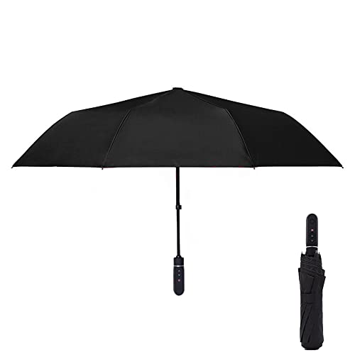 CNNINGYI Taschenschirm, Automatik-Auf-/Zu-Schirm, kompakter Taschenschirm, winddicht, sturmfest, UV-Schutz, Teflonbeschichtung, verstärktes Dach, ergonomischer Griff (schwarz) Cover