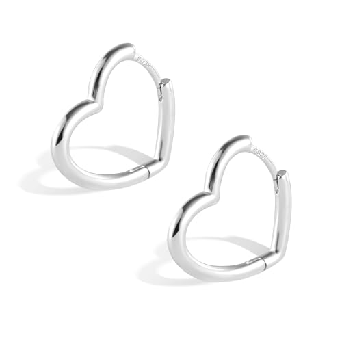 Silver Huggie Hoop Earrings for Women Small Heart Shaped Hoop Earrings