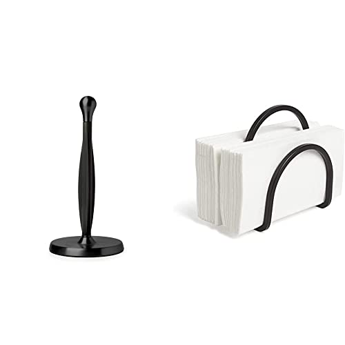 Umbra Tug Modern Stand Up Paper Towel Holder, Metallic Black & Squire Holder For Kitchen, Works With Square And Rectangular Napkins For Dinner, Luncheon Or Cocktail, Black #TOP19