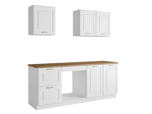 Vente-unique - Cuisine compléte - avec Plan de Travail 200 cm - Blanc et Naturel - CELOMIA