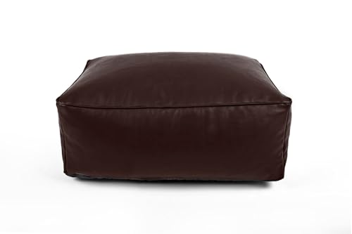 Littens Chocolate Brown Rectangular Footstool Bean Bag, Soft Faux Leather, Pouffe, Ottoman,...