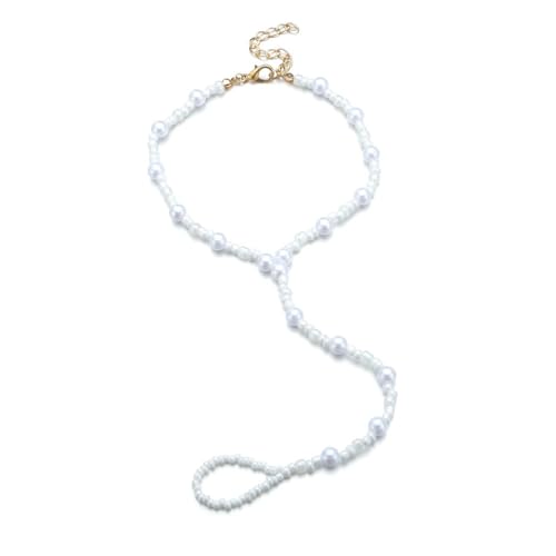 Vintage Pearl Toe Ring Anklet Bracelet Pearl Beaded Barefoot Sandals Chain Pearls Ankle Bracelet Beach Wedding Foot Chain Jewelry for Women and Girls (White, One size)
