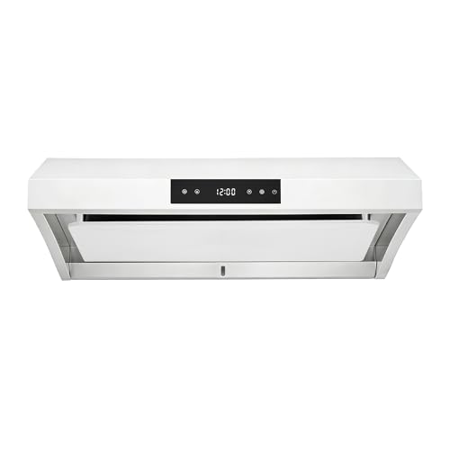 Image of Hauslane Range Hood 30 inch Under Cabinet, 950 CFM Kitchen Range Hood | Steam Auto Clean Vent Hood, 6 Speed Kitchen Hood with Touch Panel | Stainless Steel Range Hoods PS38 Matte White