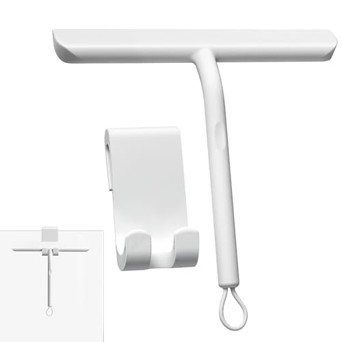 Vinabo Rasqueta Limpiacristales de Silicona para Ducha con Soporte, 21cm, Limpia Mamparas, Espejos y Ventanas sin Dejar Rayas, Diseño Ergonómico Antideslizante, Blanco