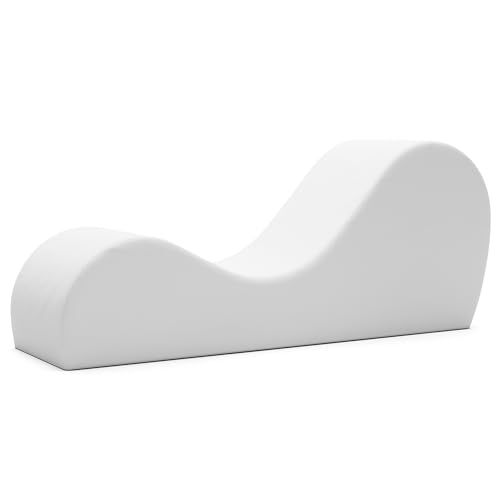 Avana Sleek Chaise Lounge for Yoga - Made in The USA - Great for Stretching, Relaxation, Exercise & More, 60D x 18W x 26H Inch, Premium Luxe Faux Leather - Spectra White