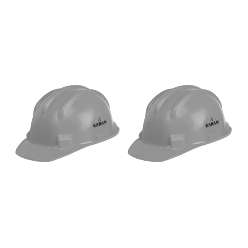 Image of KARAM PN501 Safety Helmet for Men Industrial and Construction Use| Manual Adjustment Type with Adjustable Chin Strap| Triple Corrugation and is Certified Safety Helmet Grey | Pack of 2