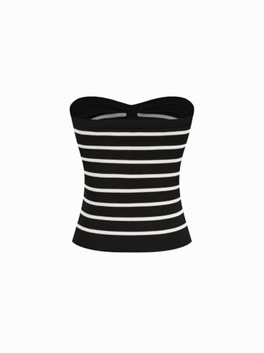 Image of CIDER Faux Pearl Tube Tops for Women Split Hem Knit Crop Y2K Going Out Tops | Cute Ruched Tops, Spring Summer Outfits, Vacation, Concert