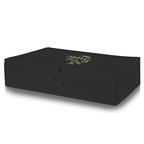 Wedcova UK Black Personalised Large Wedding Dress Storage Box Breathable Bridal Dress Clothes Under Bed Keepsake Storage Box with 10 Acid Free Tissue Papers…