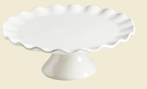 Yelajoy 10-Inch White Ceramic Cake Stand Elegant Snack Plate on High Legs with Ruffle Trim for Wedding & Party Dessert Display | Round Cupcake Stand for Table Decor