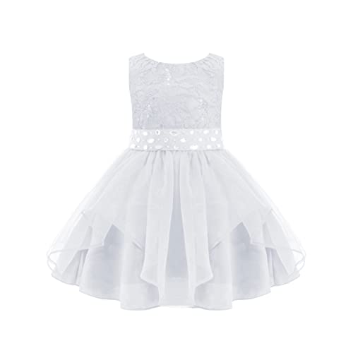IEFIEL Robe de Baptême Bébé Fille Noeud Papillon Tutu Princesse Robe Mariage Blanche Ceinture en Strass Satin pour Bébé 0 Mois - 5 Ans Robe Blanc 6-9 Mois Cover