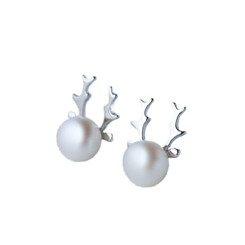 Boucles d'oreilles cerf en argent 925 et perle fine pour femme