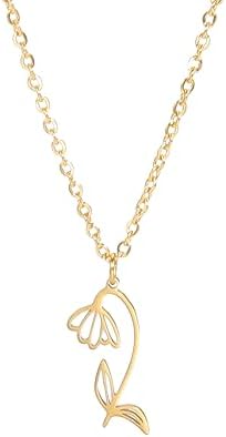 kkjoy Birth Month Flower Necklace Stainless Steel 12 Month Birthday Flower Pendant Necklace Best Friend Necklace Jewellery Gifts for Women Girls