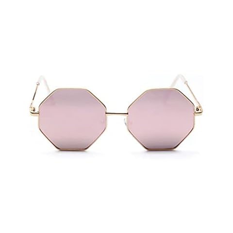 KANCK Hexagon Sunglasses Women Small Frame Polygon Sunglasses Men Blue Pink Clear Lens Sun Glasses Female (Lenses Color : C4 Rose pink mirror) Cover