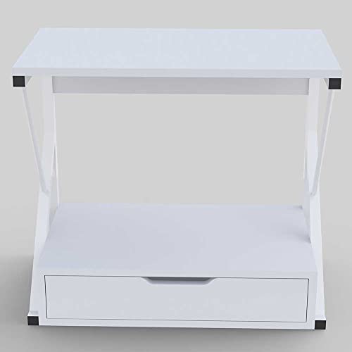 BAKAJI Scaffalatura Mobile Scaffale Porta Microonde Struttura in Metallo con Ripiano in Legno MDF e Cassetto Organizer Mensola Porta Utensili Strumenti Cucina Design Moderno 54x35x50cm (Bianco), Media - Immagine 2