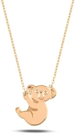 Sevimli Minik Koala Altın Kolye, 14K Som Altın Ayı Kolye, Beyaz veya Pembe Altın Takı, Koala Avustralya Hayvan Mücevher Hediyeleri (14 Ayar Altın) - Görsel 7