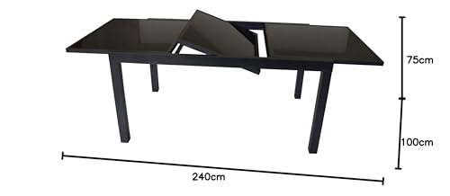 Gartentisch Nancyx 180x100 Ausziehbar 240 ES-Glas Grau Gestell Alu Anthrazit