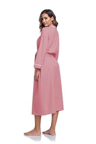 COLORFULLEAF Women's 100% Cotton Robes Lightweight Kimono Long Soft Bathrobe for Women with Pockets2