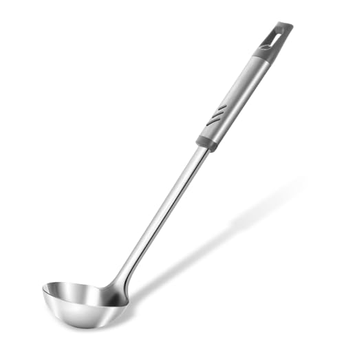 Lebabo Soup Ladle, 2 oz Ladle Stainless Steel for Serving and Cooking, Small Ladle Spoon with Heat-proof Handle, Durable Construction, 13.4 inch, Silver
