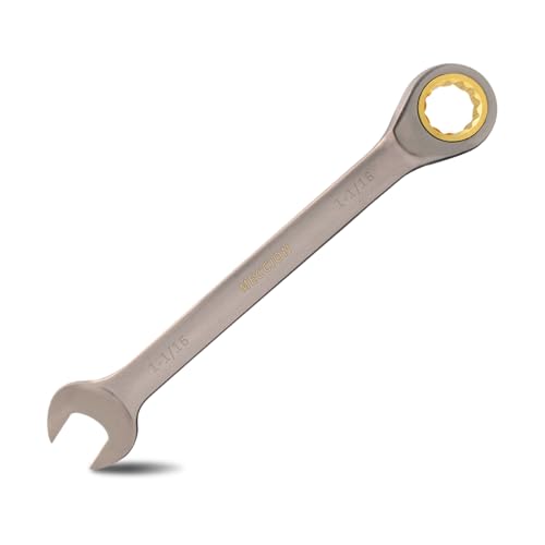 Meccion Combination Wrench 1-1/16 Inch SAE Open End Ratcheting Wrench - Industrial Grade Gear Spanner with Grey Nickle Plated