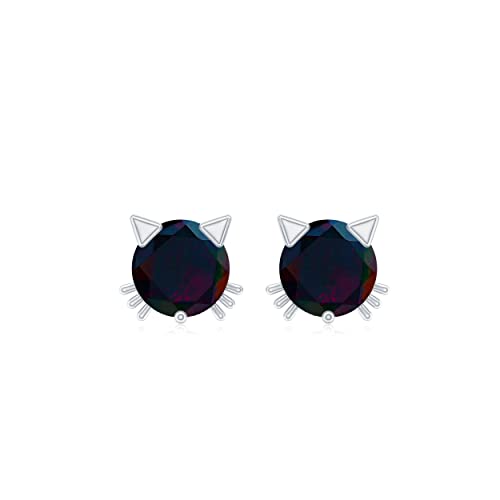 Black Opal Solitaire Cat Stud Earrings For Women | 4 Mm | Aaa Quality, 14K White Gold #TOP5