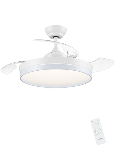 CJOY Ventilatore da Soffitto Retrattile con Luce e Telecomando, Ventilatore da Soffitto Scalabile...