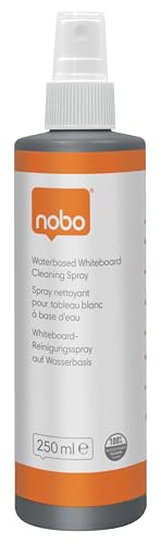 Nobo 1915708 - Spray Limpiador de Pizarras Blancas a Base de Agua, 250 ml, Limpiador de Pizarras en Seco Suave y Eficaz para Uso Diario