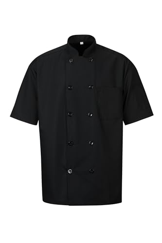 Ousafeve Unisex Black Chef Coat for Men Women Short Sleeve (X-Large, Black_Short)