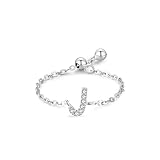 KnSam Anillo solitario de oro auténtico de 18 quilates 750 con alfabeto inglés J con diamante, anillos de boda de platino PT950, talla 47-65, Oro blanco 375 de 9 quilates, Diamante