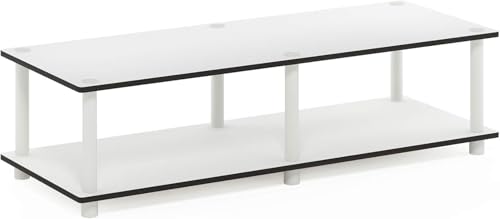 Image of Furinno JUST Toolless TV Stand, 2-Tier Wide Entertainment Center for TV up to 46 Inch, Open Shelf TV Console, for Living Room, Bedroom, Plain White