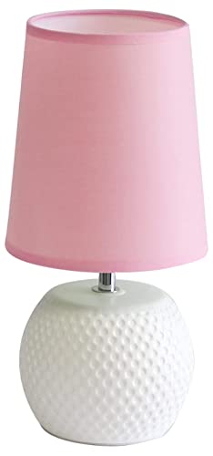 Simple Designs LT2084-PNK Mini Studded Texture White Ceramic Bedside Table Lamp, Pink