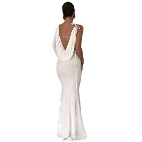 Vestido de Fiesta de Noche Sexy Estilo un Hombro-Blanco-S