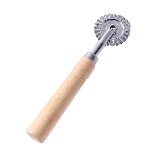 Rueda cortadora de repostería, rueda cortadora de pasta, rueda cortadora de pasta con mango largo de madera, rueda de corte de ravioles de aleación de zinc con rodillo, cortador de encaje para cocina