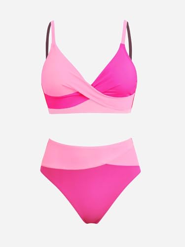Image of CUPSHE Women's Bikini Sets Two Piece Swimsuit High Waisted V Neck Twist Front Adjustable Spaghetti Straps Bathing Suit
