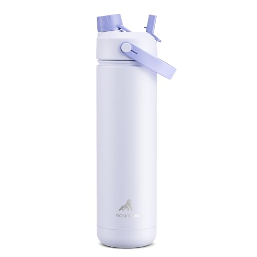 POWCAN 26 oz Insulated Water Bottle with 2-in-1 Straw and Spout Lid, Keep Cold 24H, Leak-Proof, Fits in Car Cup Holder, Stainless Steel Water Bottle for Sports, Travel, and School (Lupine)