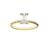 Emerald Cut Diamond Solitaire Engagement Ring, 14K White Gold Lab Grown Diamond Engagement Ring Mildred Hidden Halo Solitaire (Gold, 15)