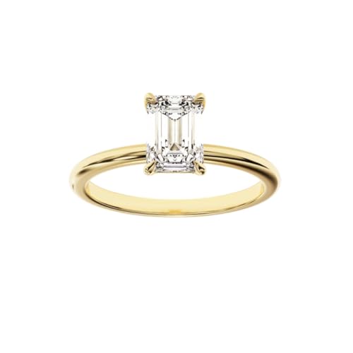 Emerald Cut Diamond Solitaire Engagement Ring, 14K White Gold Lab Grown Diamond Engagement Ring Mildred Hidden Halo Solitaire
