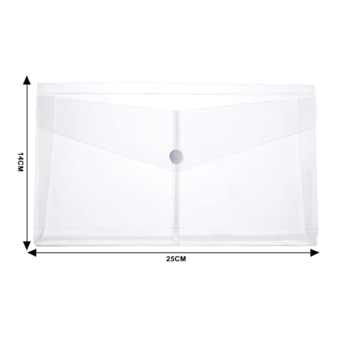 Image of Plastic Envelopes - Clear Poly Envelopes > File Folders Bag, Translucent A6 Size Bill Booklet Wallet with Button Closure for Office Supplies, 9.96 x 5.12 Inches (Pack of 10)