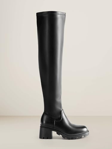DREAM PAIRS Women's Knee High Boots, Platform Over The Knee High Chunky Heel Fashion Boots for Women,Size 9.5,Black-Pu,SDOB2406W