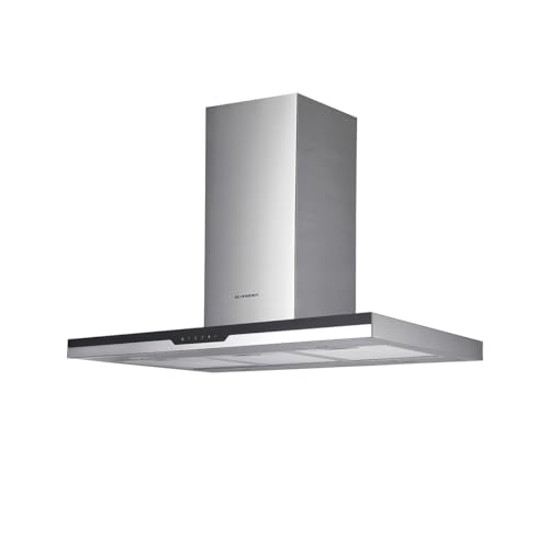 SCHNEIDER SCHB2A90EBX, Campana decorativa de pared, 647m3/h, 69dB, Reciclaje o evacuación, Filtro de carbón incluido, Inox